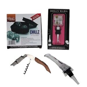 Barware Wine Kit Lot of 4 Aerator Stopper Pourer Waiters Corkscrew Ice Maker